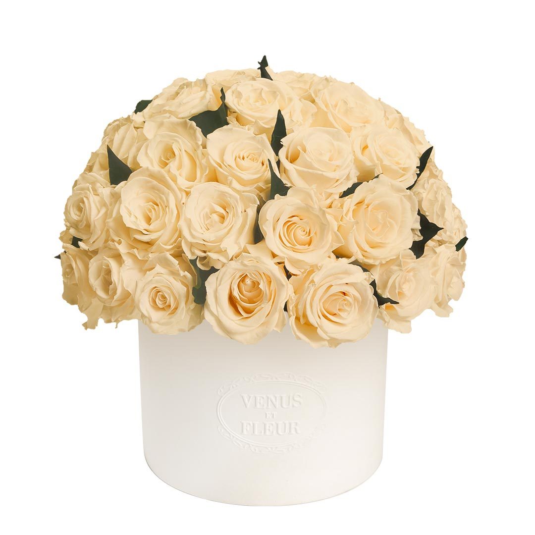 Thalia Vase with Eternity® Roses and Eternity™ Hedera Leaves