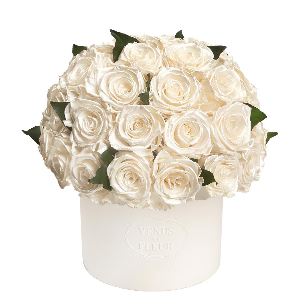 Thalia Vase with Eternity® Roses and Eternity™ Hedera Leaves