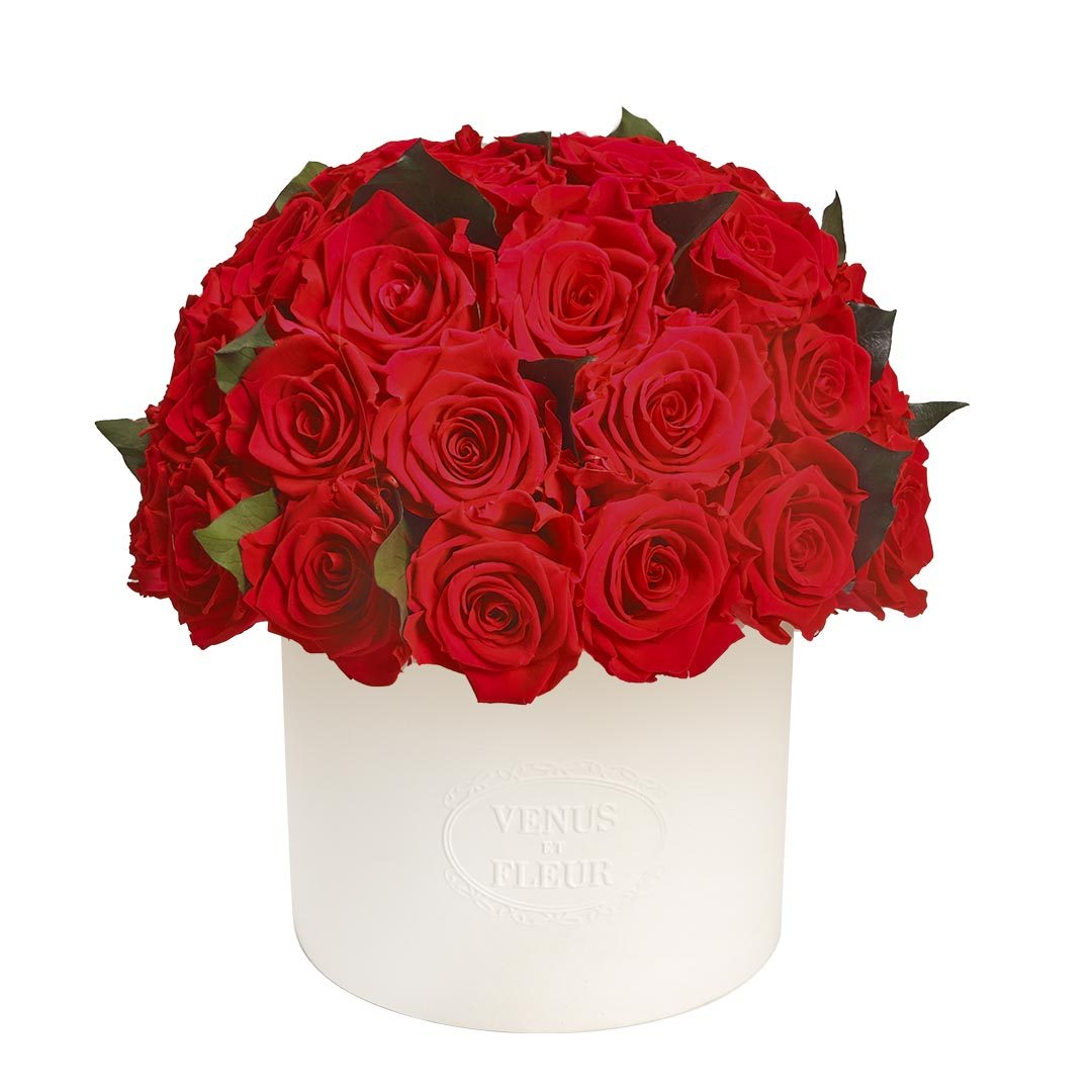 Thalia Vase with Eternity® Roses and Eternity™ Hedera Leaves