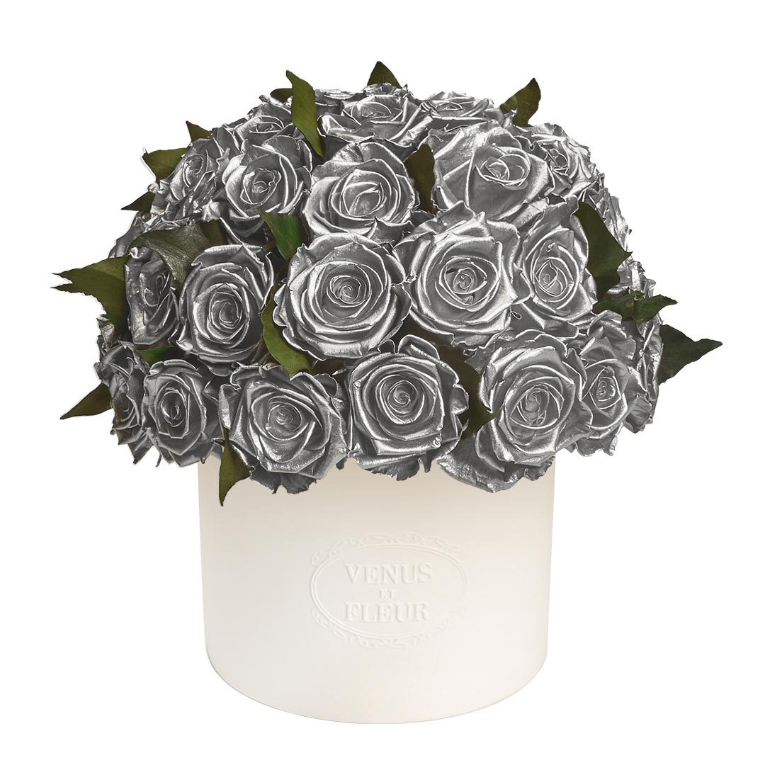 Thalia Vase with Eternity® Roses and Eternity™ Hedera Leaves