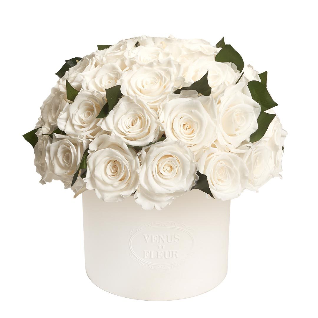 Thalia Vase with Eternity® Roses and Eternity™ Hedera Leaves